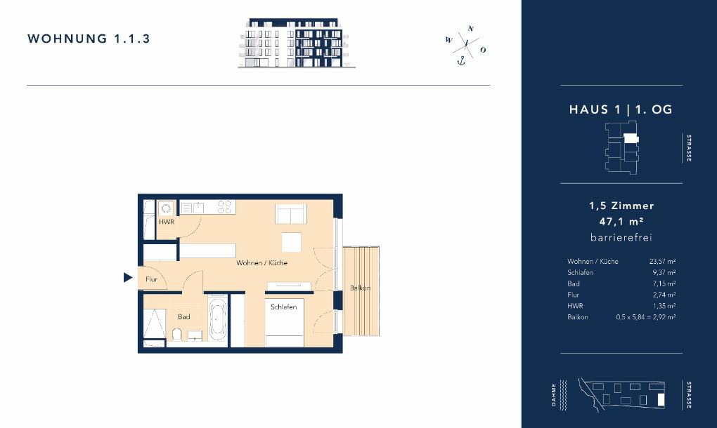 Двухкомнатная квартира 50 м² в новом ЖК Берлина на берегу озера